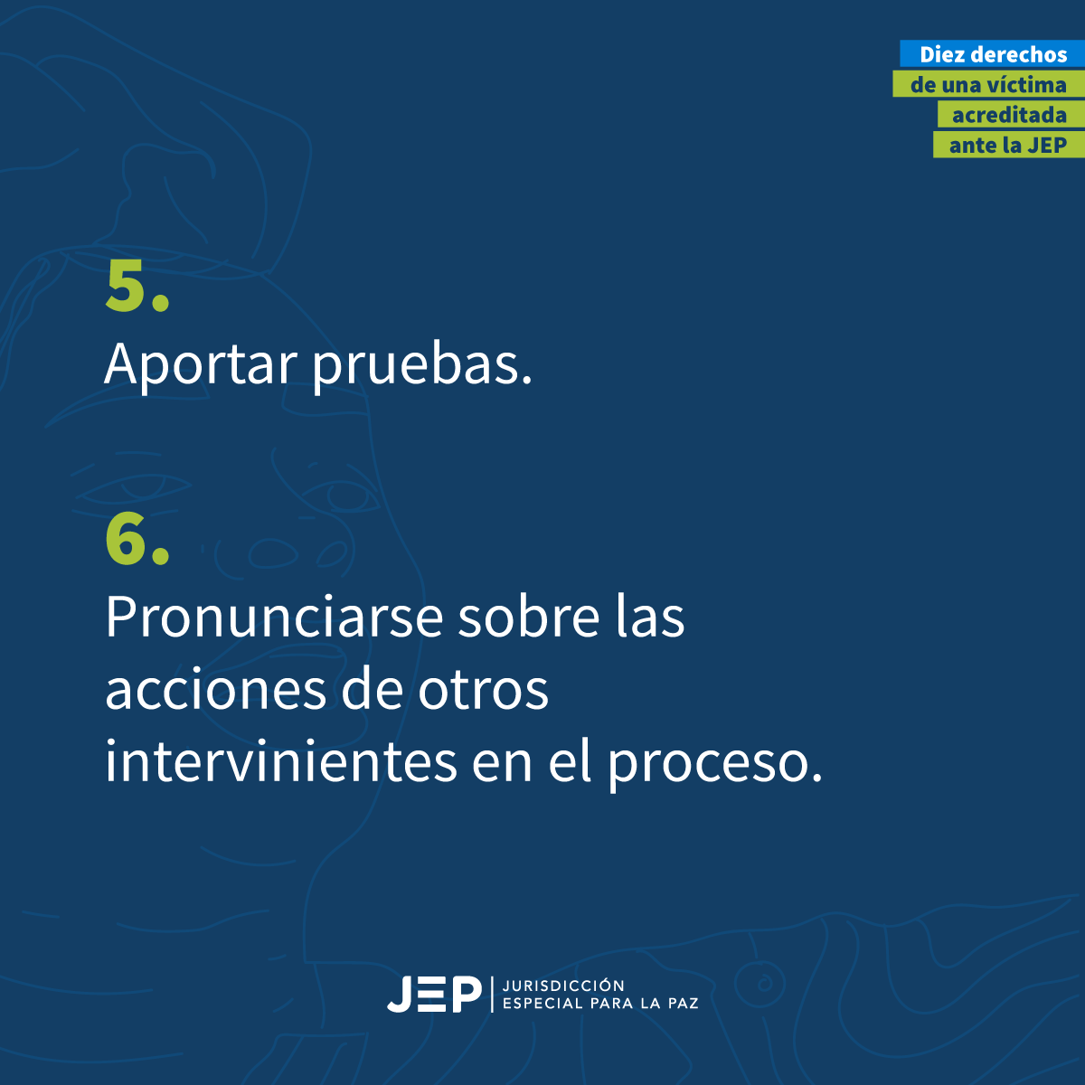 5) Aportar pruebas. 6) Pronunciarse sobre las acciones de otros intervinientes en el proceso