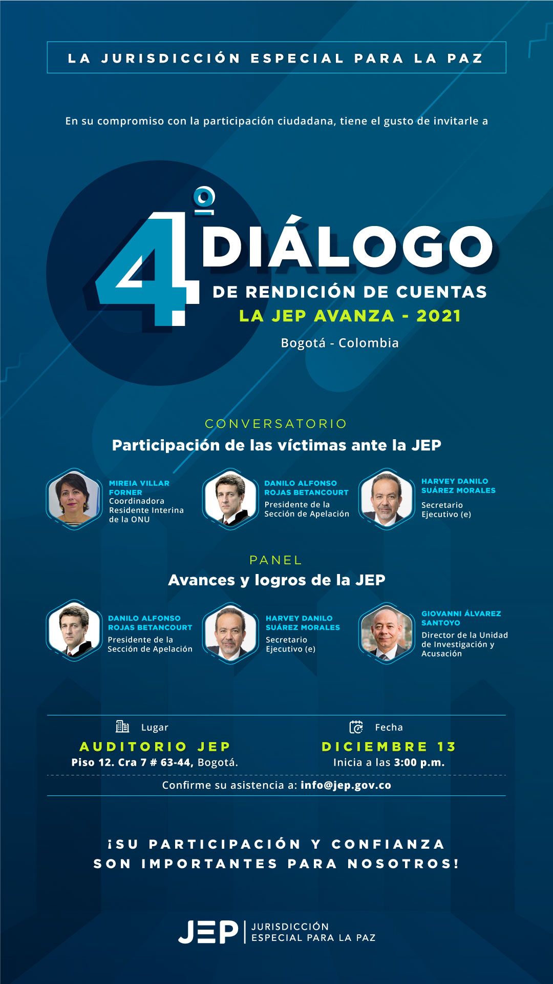 Invitación al Cuarto Diálogo de Rendición de cuentas: LA JEP AVANZA